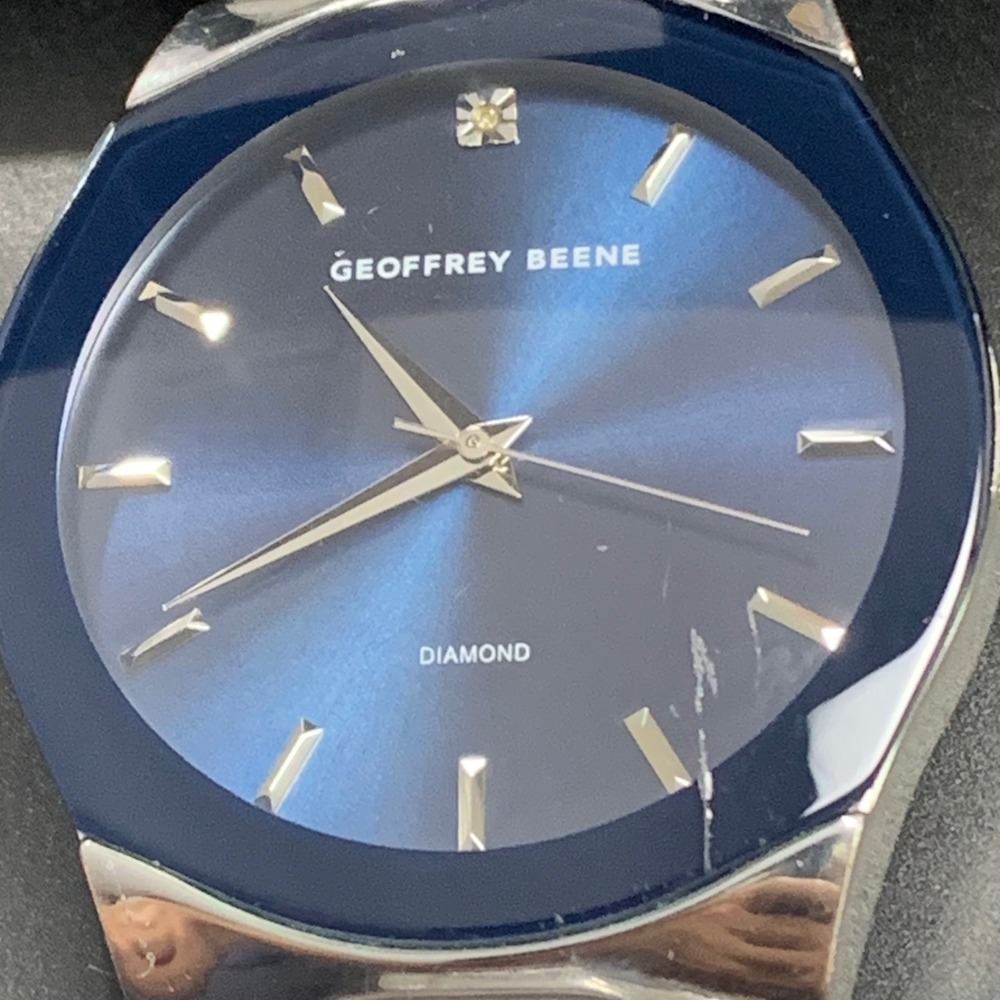 Geoffrey Beene Mens Diamond Dial Blue Face Stainless Steel Watch GBA0005SL